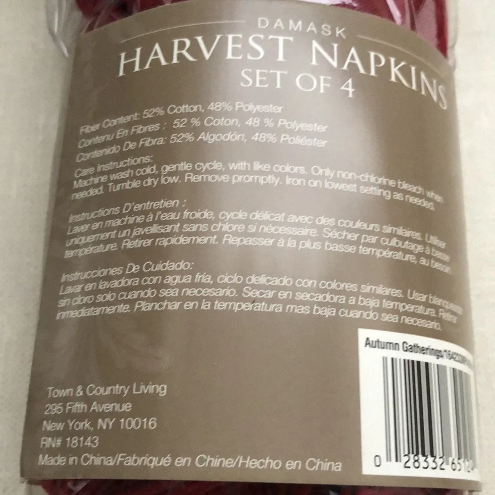 Dasmask Harvest Autumn Gatherings Thanksgiving Napkins Set (4) Burgundy Red‎